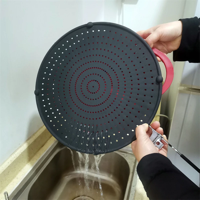 Silicone Kitchen Splatter Screen with Folding Handle Heat-resisting Oil Splash Guard Drain Board Cover Kitchen Frying Pan Lid