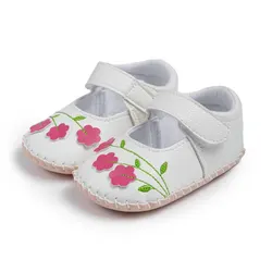 Meckior Baby Boys Girls Pu Leather First Walking Crib Shoes Toddler Rubber Sole Infant Embroidered Flower Princess Baby Shoes