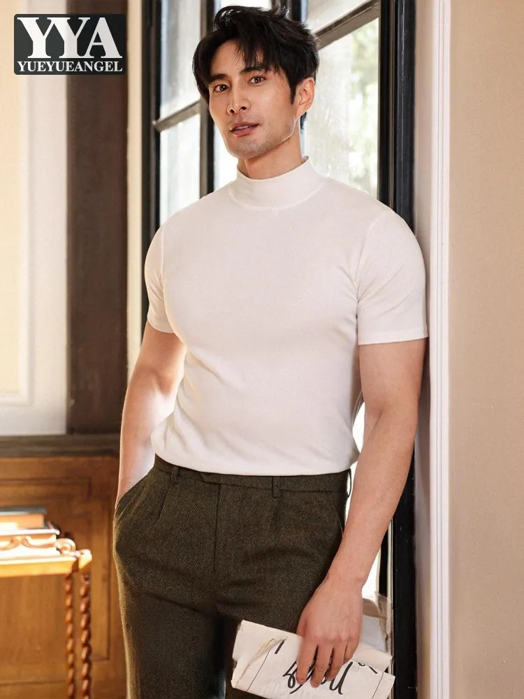 

Модная мужская летняя новая однотонная футболка на каждый день, облегающая футболка с коротким рукавом, топы с круглым вырезом, эластичные пуловеры, повседневные мужские футболки