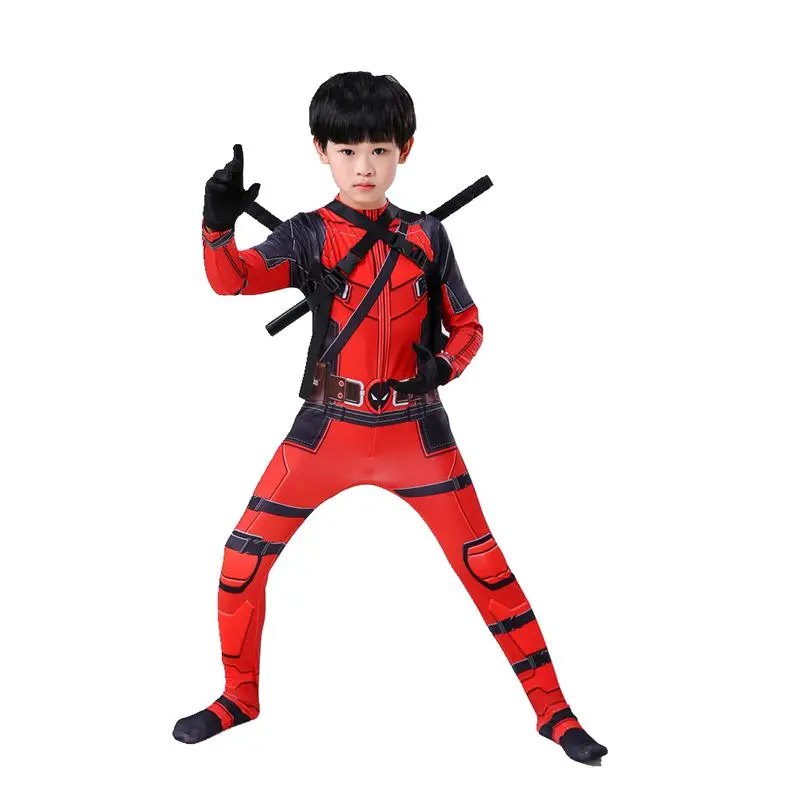 MINISO Superhero Deadpool Costume Halloween Cosplay Jumpsuit Boys Fantasy Movie Character Mask Tights with Bag Carnival Outfit