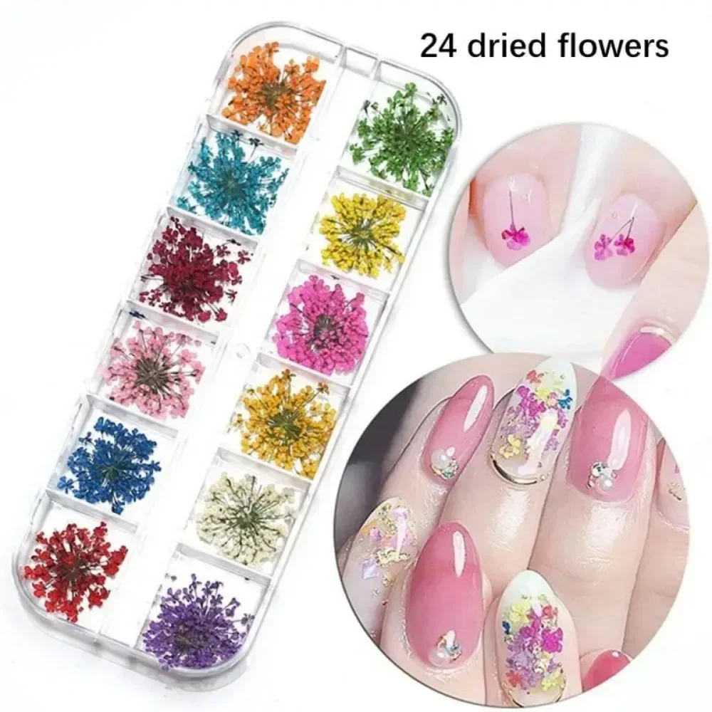 

24 Flower Nail Art Decoration Real Mini Dried Blossom Stickers Natural Floral Charms Designs Manicure Nails Art Accessories