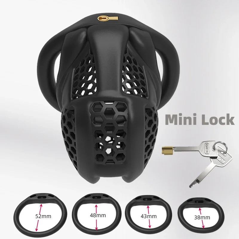 2025 NEW Beehive Pro Male Chastity Device Breathable Cock Cage Mini Lock with 4 Penis Rings Bondage Fetish Adult Sex Toy for Men