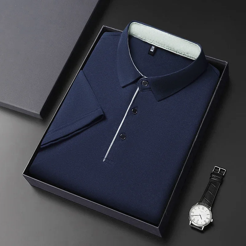 2026 New Men's Business Casual Short Sleeved Shirt Solid Color Polo Shirt Fashionable Breathable Comfortable Versatile Top