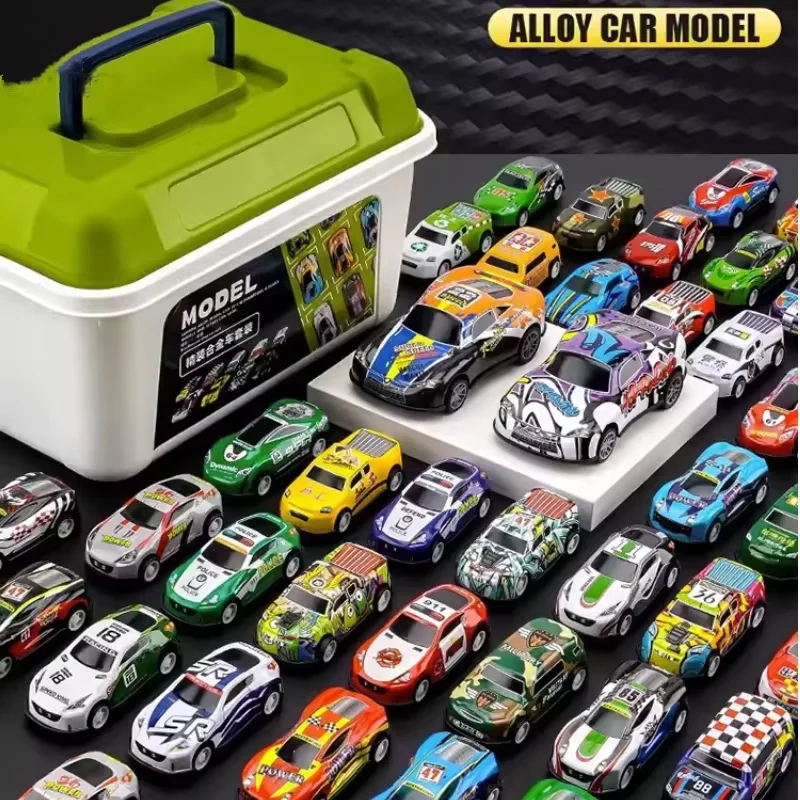10/20/30/50Pc Kids Alloy Mini Racing Car Storage Box Pull Back Airplane Set Rebound Multiple Vehicle Collections Toys Xmas Gifts