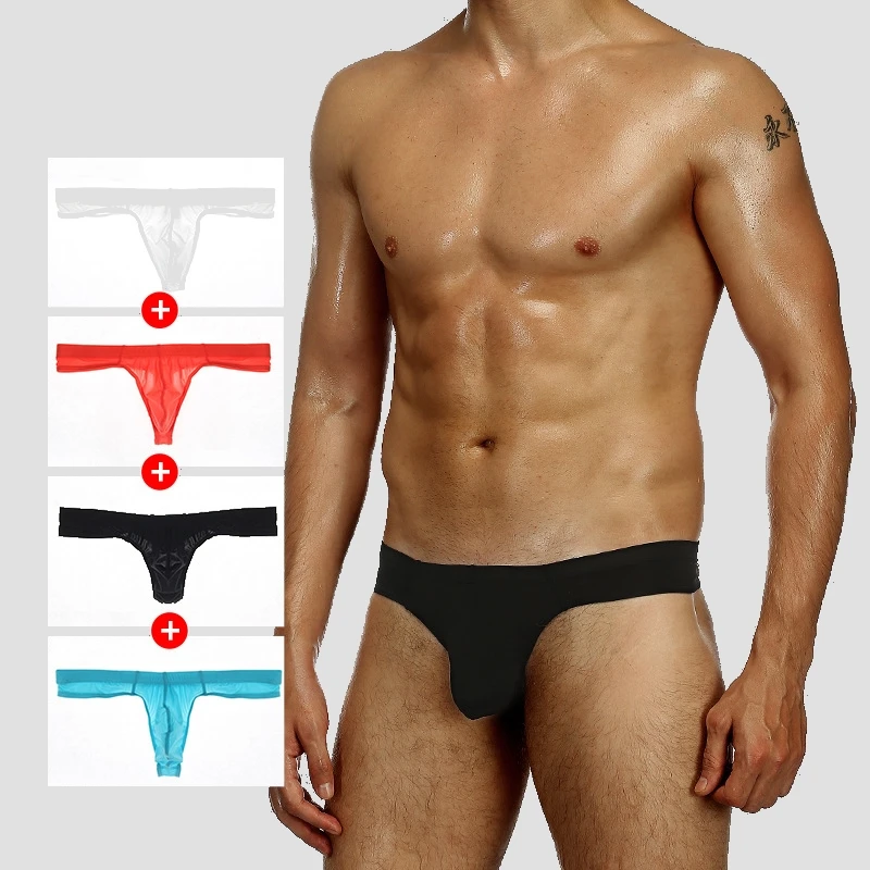 

Men Underwear Ice Silk Sexy Gay Sissy Tanga Hombre Jockstrap Penise Bag Breathable Thin Men Dolid G Strings Thong Underwear