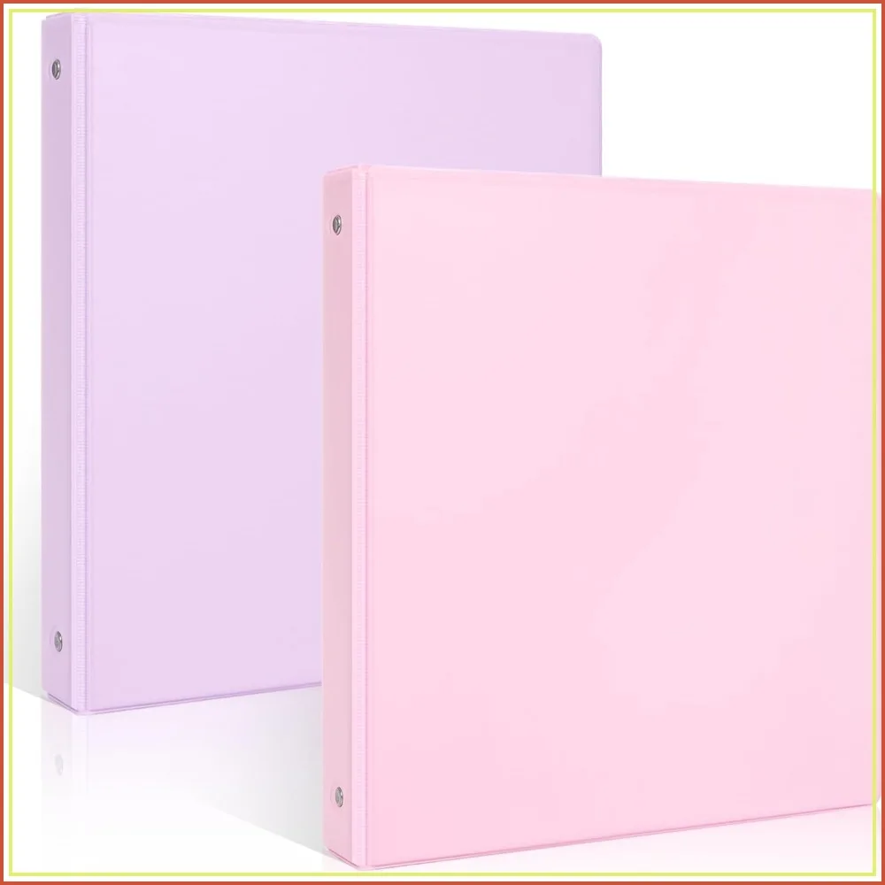 3 Ring Binder 2 Pack, 1 Inch Clear View Binders with 2 Interior Pockets, Round Ring Binder for Office & School Supplies, Pink and Purple