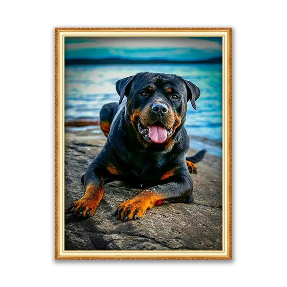 Animal Dog Rottweiler DIY 11CT Embroidery Cross Stitch Kits Needlework Craft Set Printed Canvas Cotton Thread Home Decoration