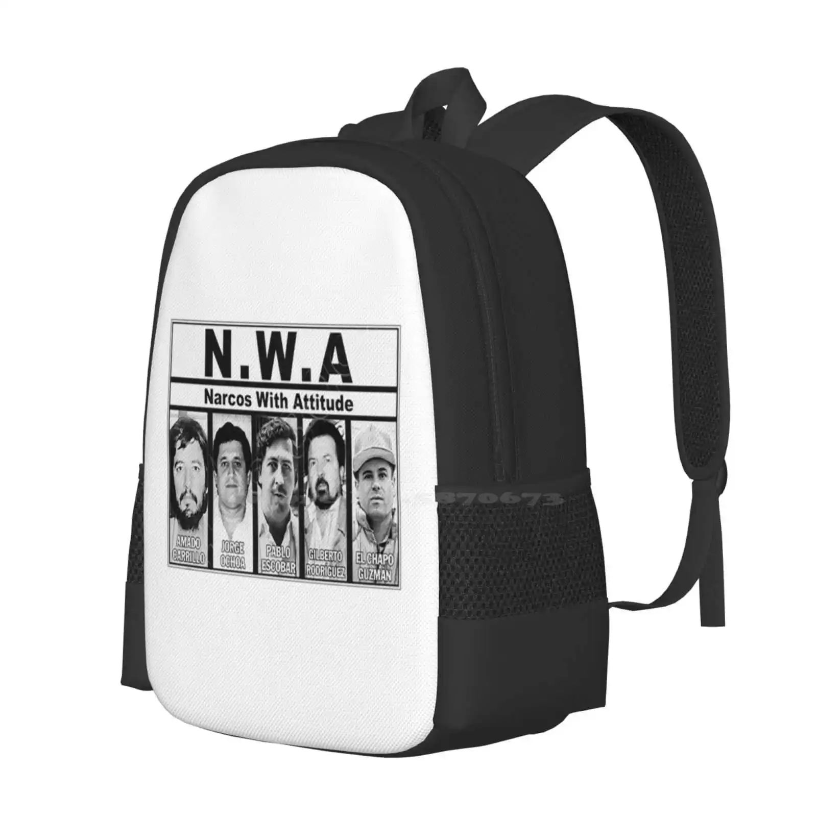 Nwa-With Attitude Pattern Design Bagpack School Bags Nwa Attitude Ice Cube Dj Yella El Chapo Amado Carrillo Senor Cielos Pablo