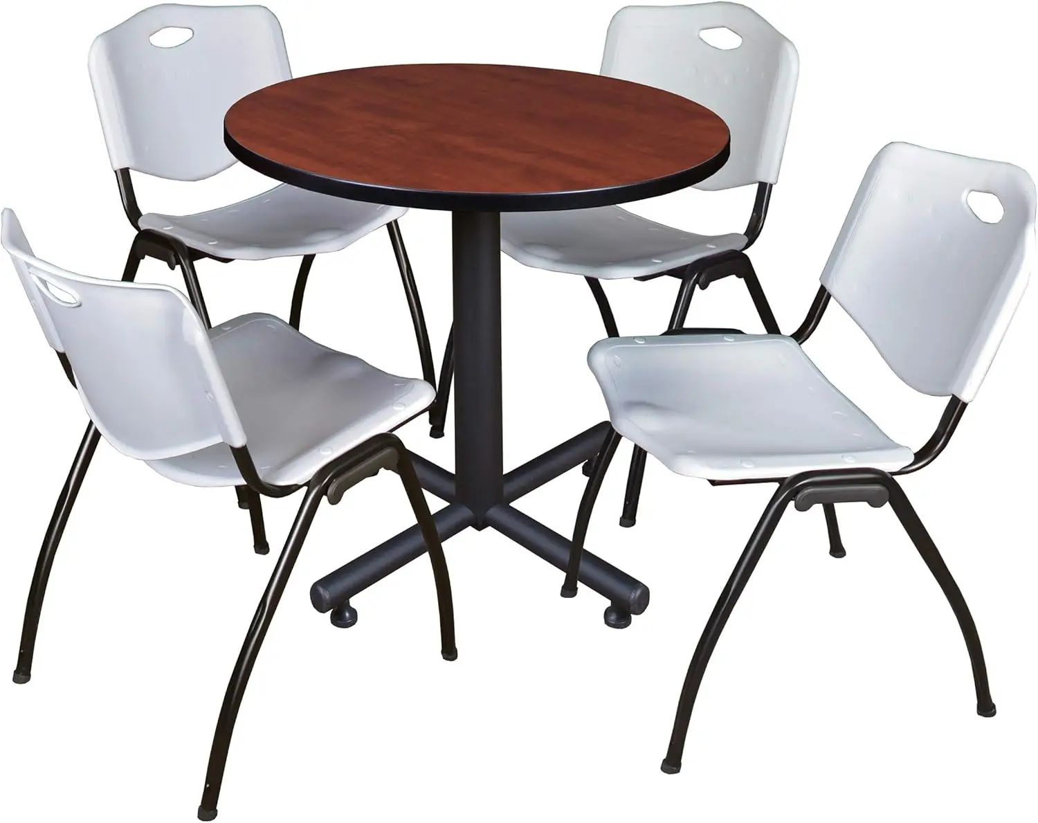 Kobe Breakroom mesa com 4 m Stack cadeiras, 30 "cadeiras redondas cereja, cinza