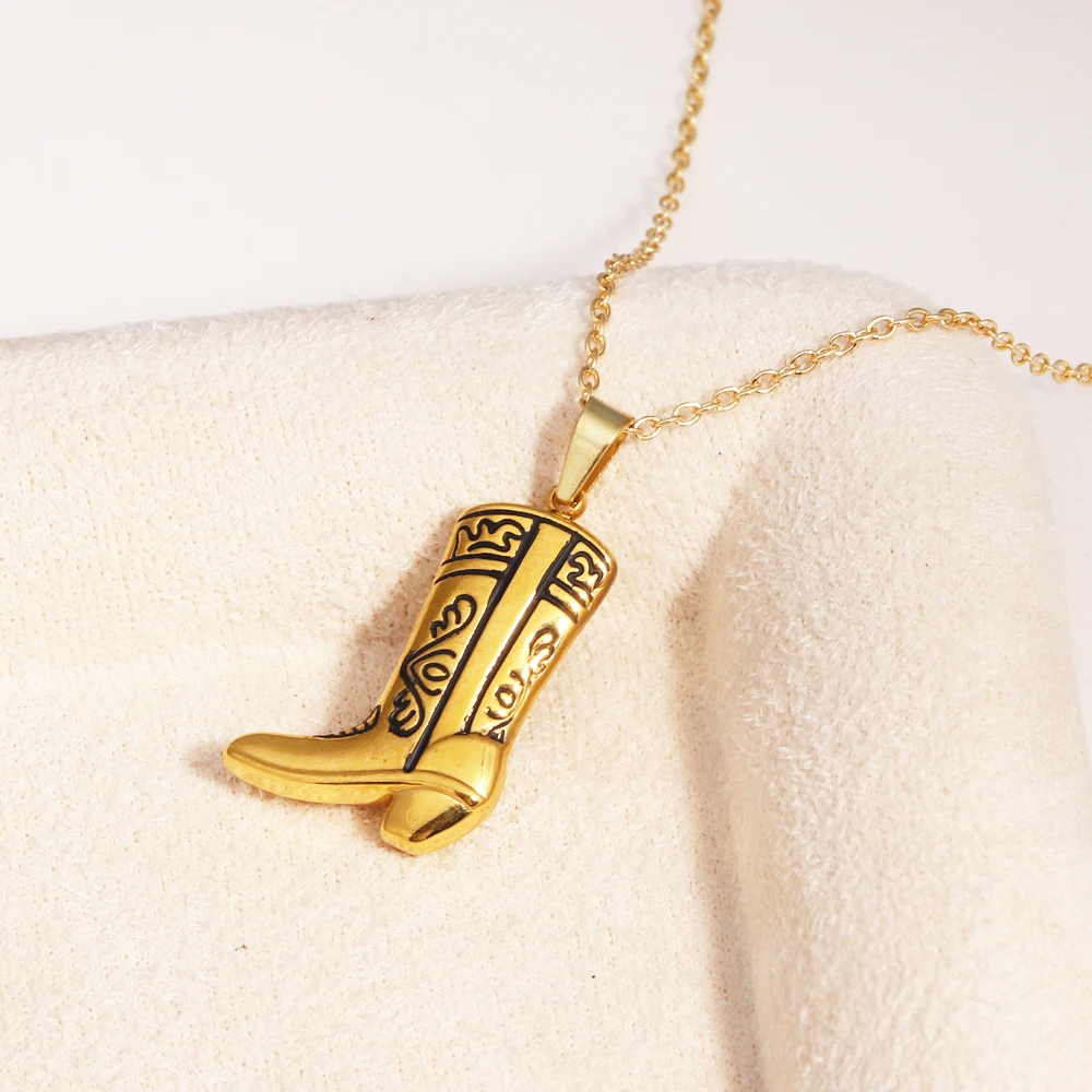 Stainless Steel Cowboy Boots, Pendant Necklace For Women, Gold-Plated And Color Preserving Vintage Style Jewelry