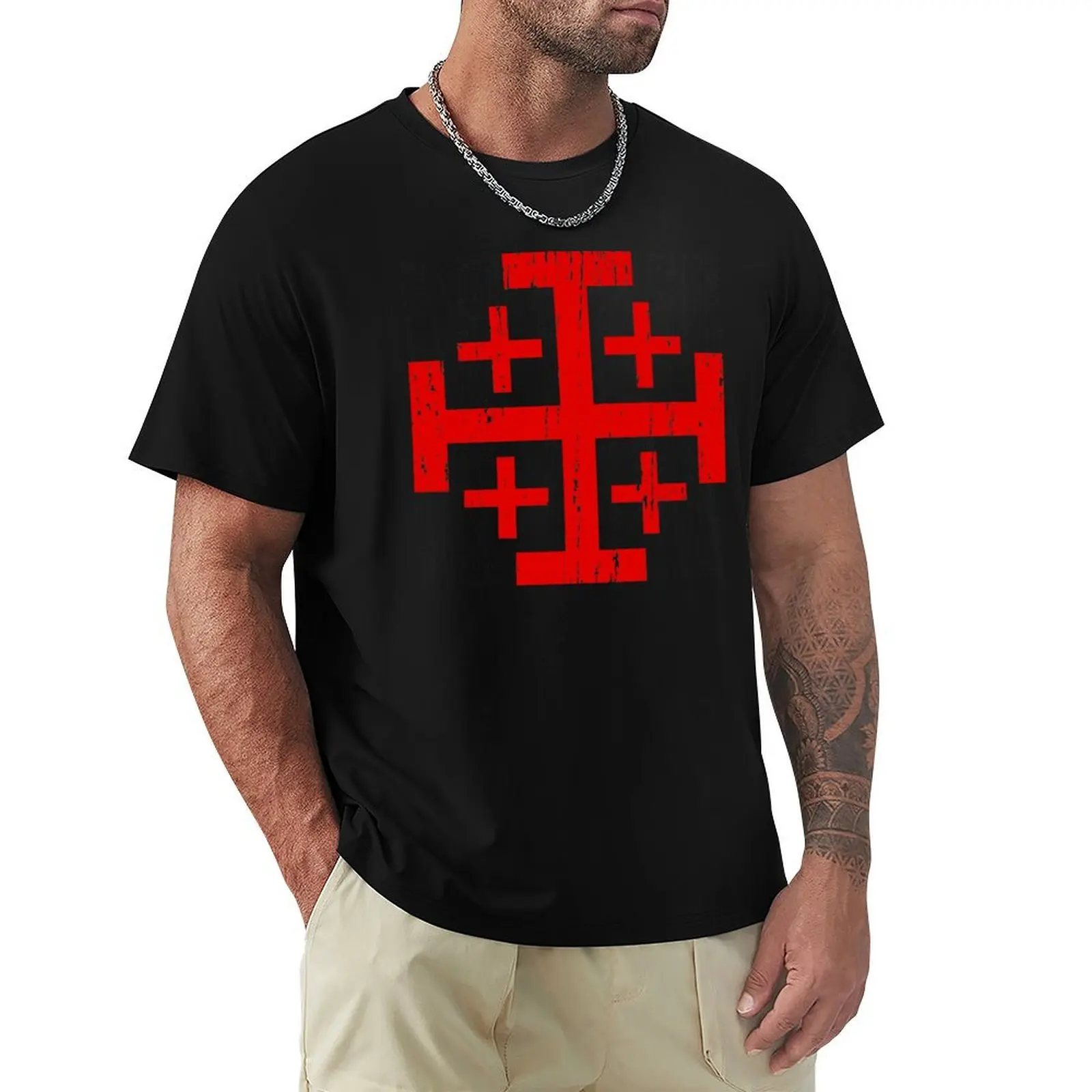 Jerusalem Cross distressed T-Shirt customs oversized graphic tee tshirts for men