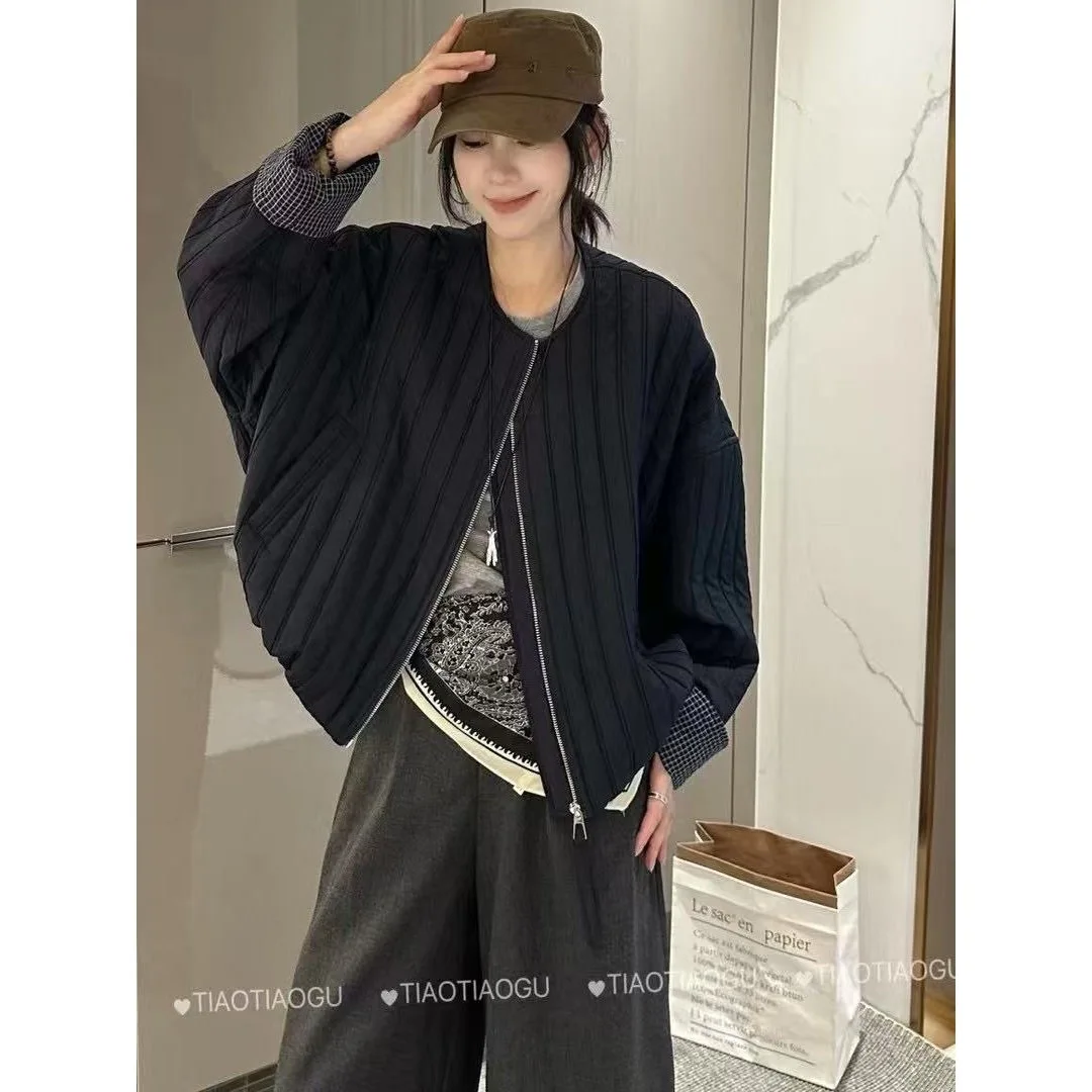 معاطف باركاس قصيرة متينة للنساء سترات مقسمة برقبة دائرية وسحاب وأكمام طويلة فضفاضة ورقيقة وأنيقة غير رسمية لخريف وشتاء 2025 #3