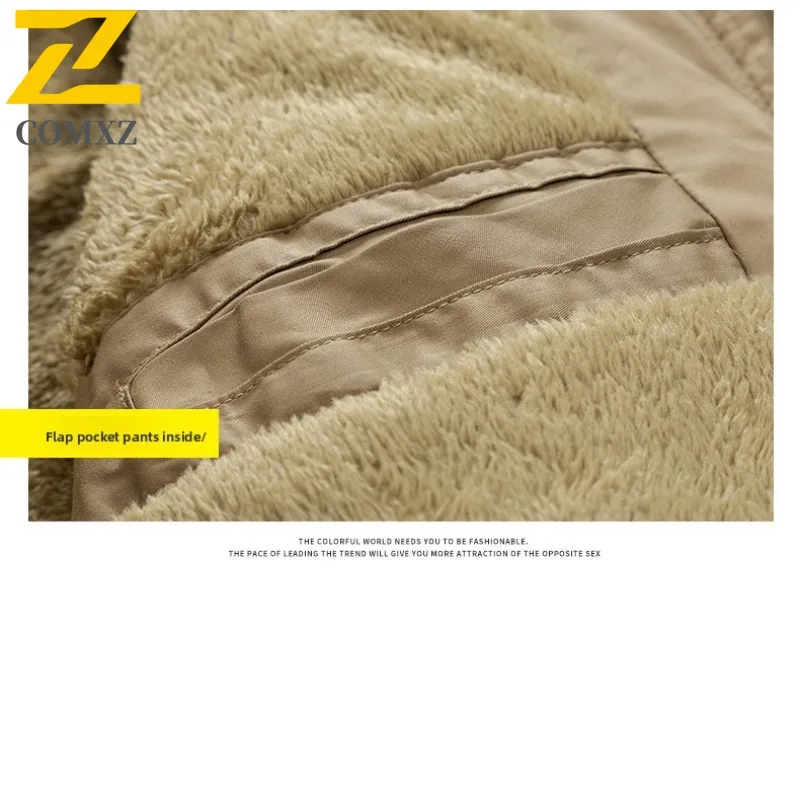 COMXZ 2025 Chaqueta larga de invierno de lana gruesa coreana para hombre estilo americano impermeable y resistente al viento abrigo deportivo de ocio al aire libre