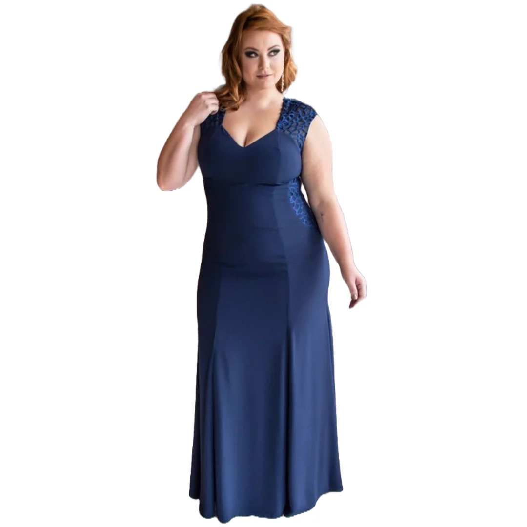 Customized Plus Size Navy Blue Lace and Chiffon Mother of the Bride Dress Sleeveless V-Neck Formal Evening Gown Special Occasion