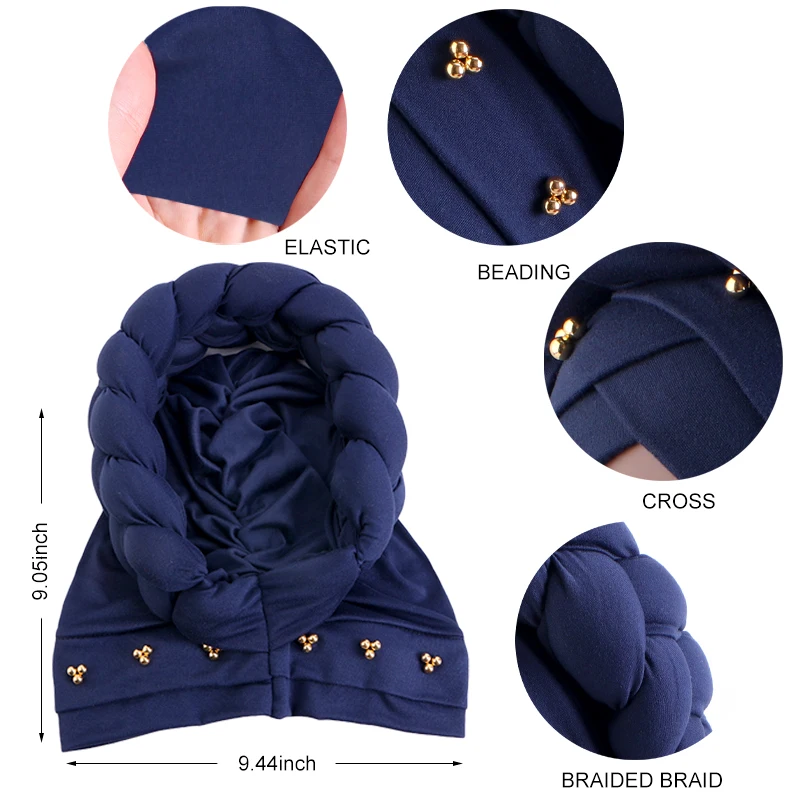 Women's Braid Turban Caps Muslim Headwear Headscarf Bonnet Female Head Wraps African Indian Hat Turbante Mujer Hair Accessories