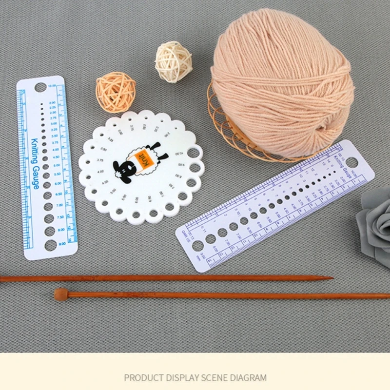 F92B Reusable Plastic Knitting Needle Gauge Ruler Tool Hallowout Knitting Gauge Ruler, Sewing Accessories Tools