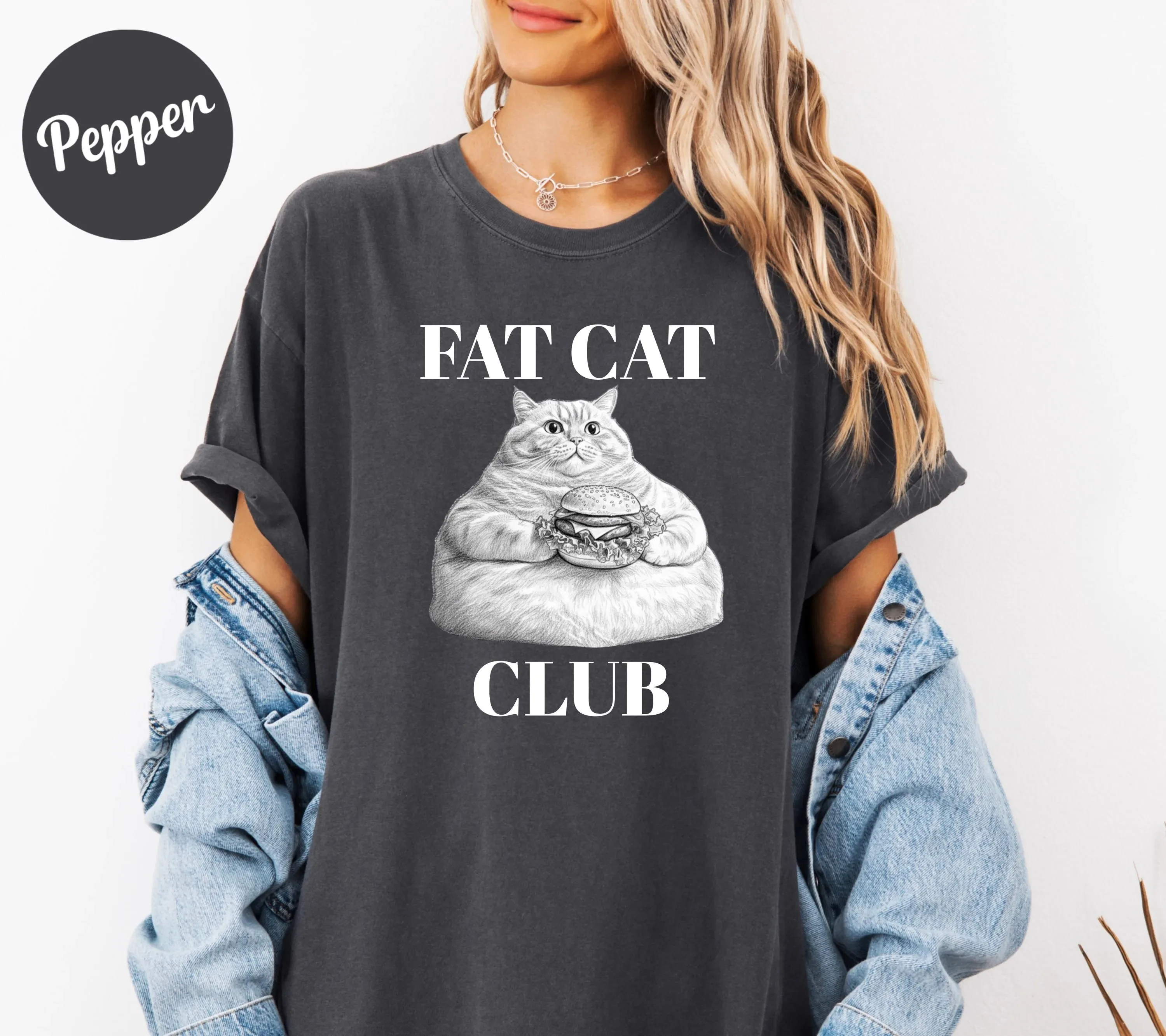 

Летняя женская футболка больших размеров с принтом Fat Cat Club, хлопковая, дышащая, стильная, универсальная, в уличном стиле, оверсайз