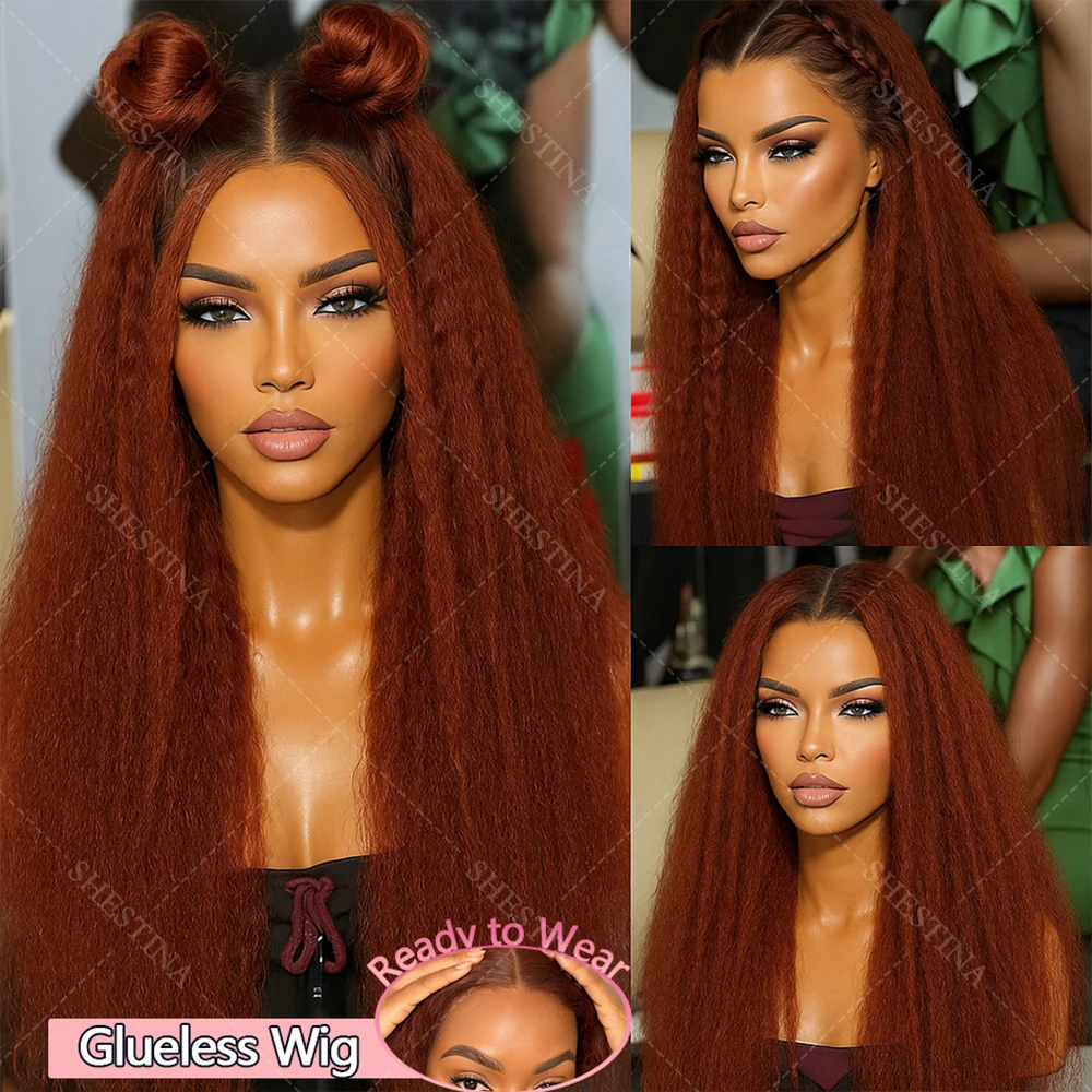 Nessuna seta 4x4 HD pizzo marrone rossastro capelli umani parrucca senza colla aggiornamento 13x4 Yaki crespo dritto grezzo parrucca di capelli umani vietnamita senza colla