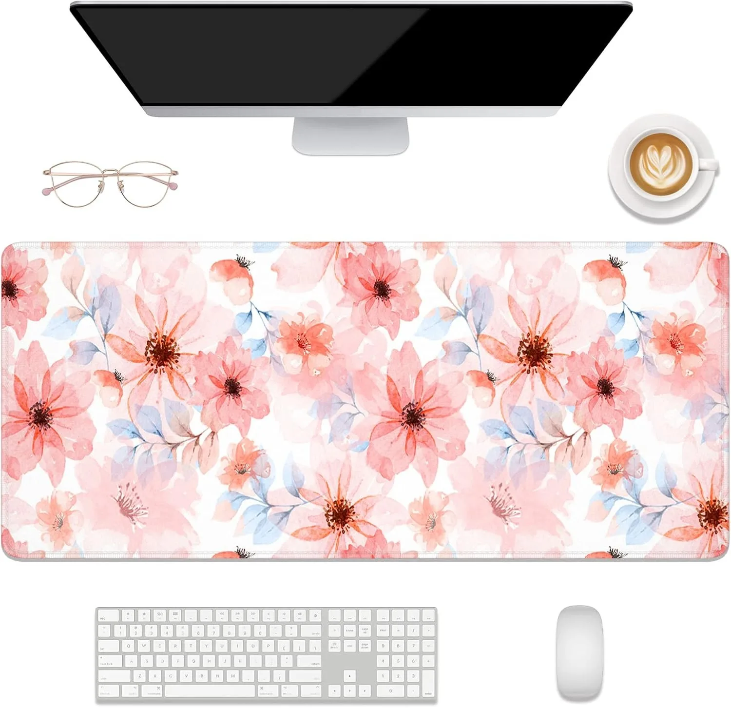 

Pink Flower Mouse Pad Large Size Rubber Base Anti-slip PC Desk Accessories Mousepad for Office and Gamer Keyboard Mats Decor Mat