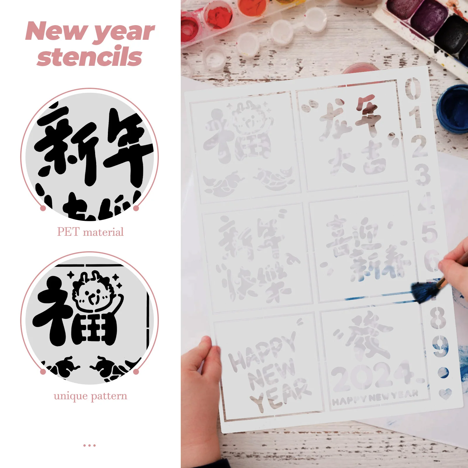 

New Year Painting Template Reusable Spring Stencils For Drawing Art Craft Diy Projects Classroom Wall Decor Tools