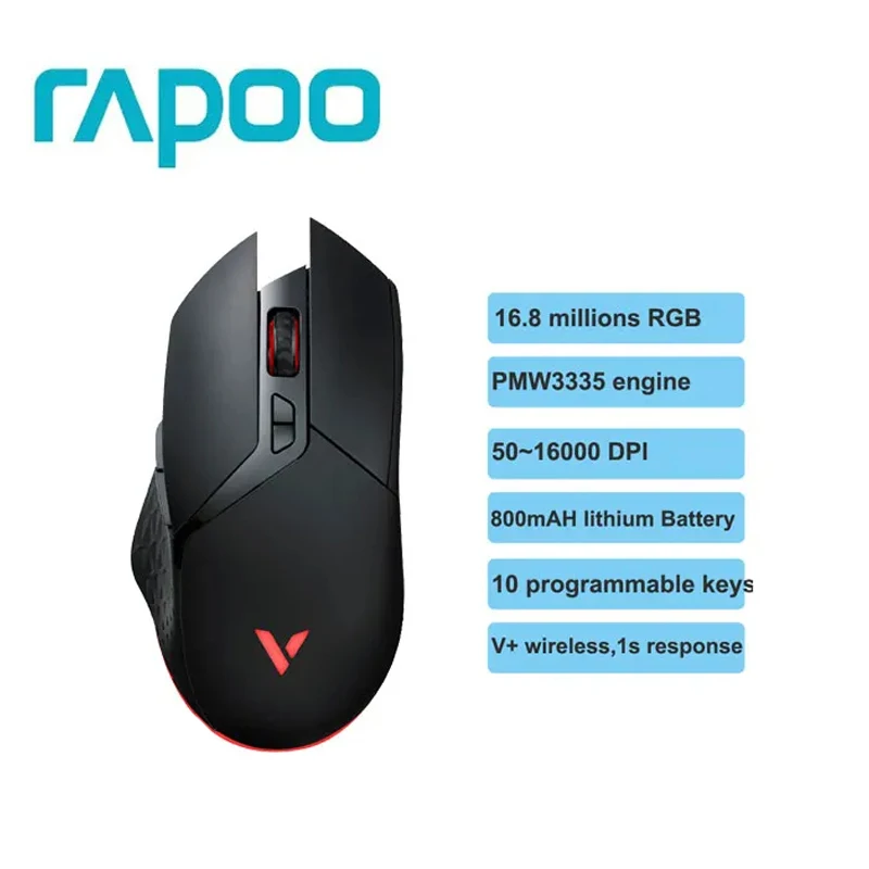 

Rapoo-V30W Mouse com fio Dual-Mode Gaming, Ratos programáveis originais, 16,8 milhões RGB Backlit, PMW3335 Engine