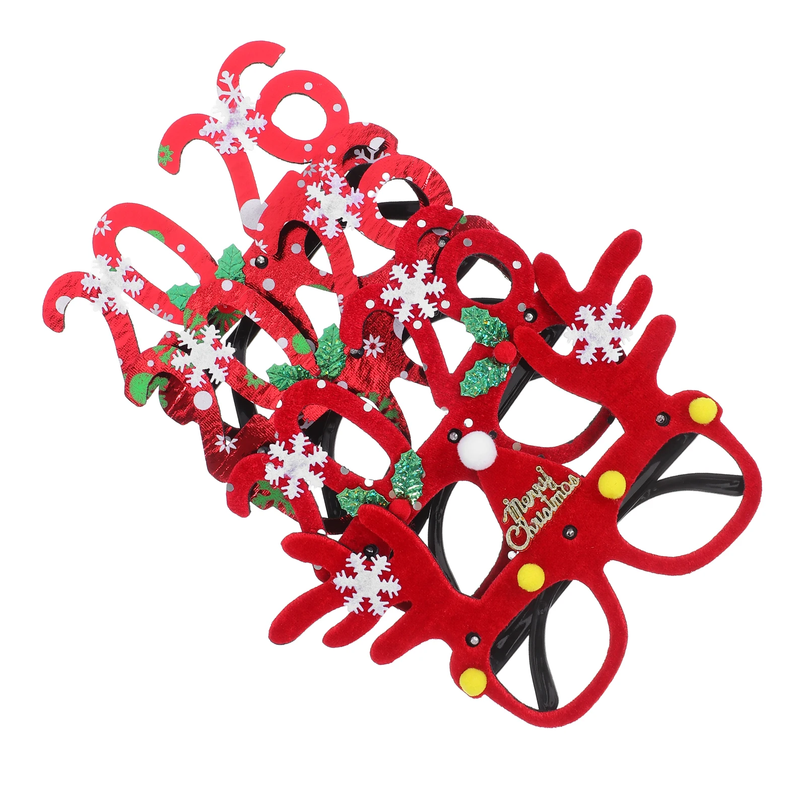 

4Pcs Christmas LED Glasses Frames Santa Hat Reindeer Antler Xmas Party Eyewear Glitter Holiday Photo Booth Reindeer Glasses