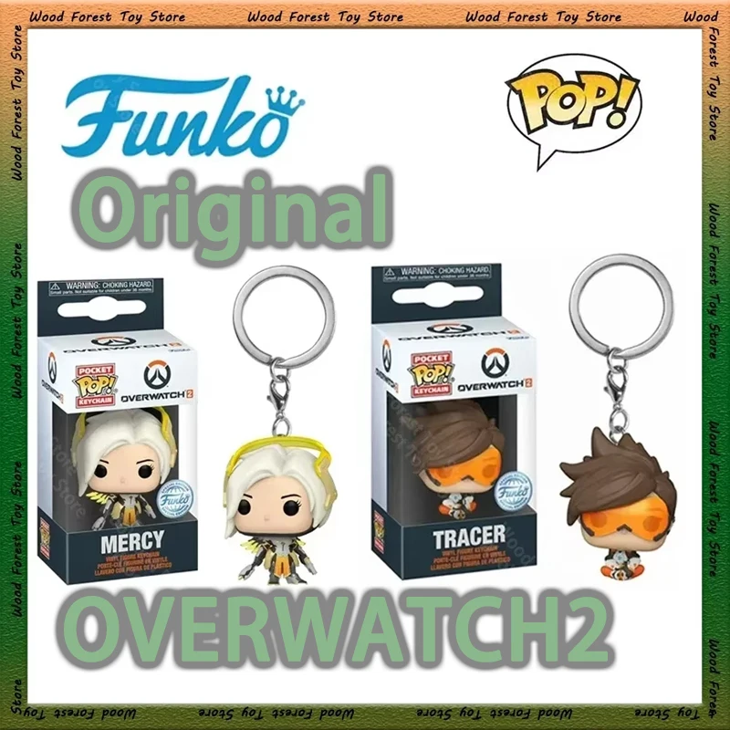 Op voorraad originele Funko Pop Overwatch 2 Angel beeldje Tracer Action Figure collectible standbeeld model sleutelhanger hanger speelgoed cadeau