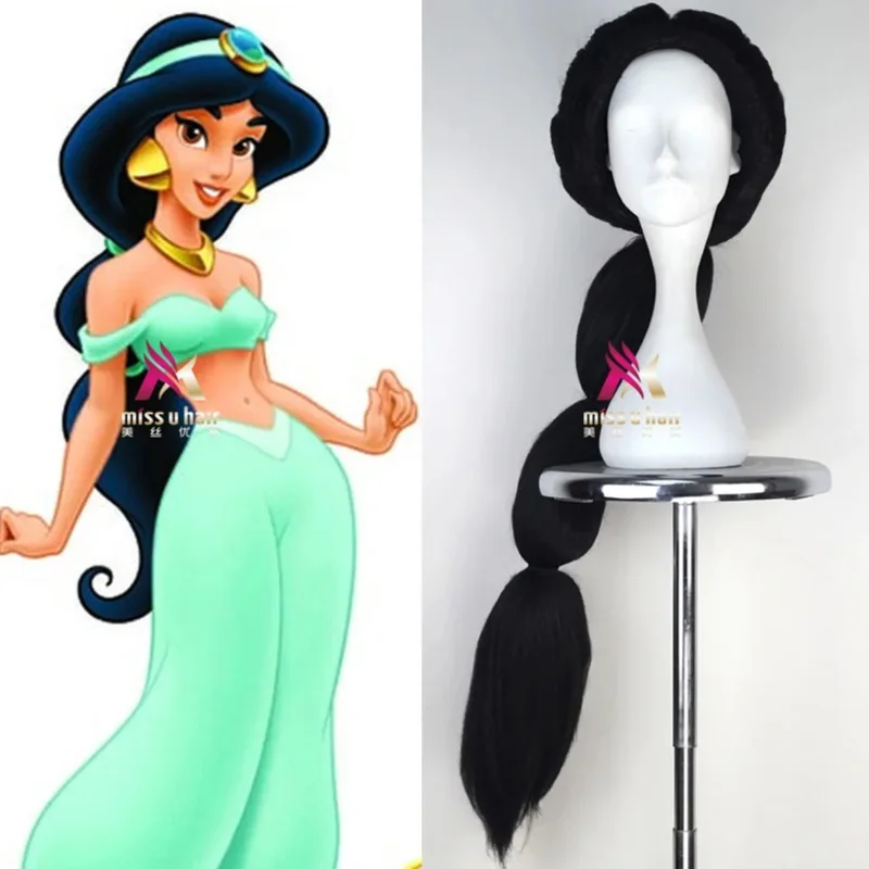 

new Jasmine Cosplay costume Wig Black Long Hair Aladdin and the Magic Lamp Role Play Halloween Braided Hair wig cap