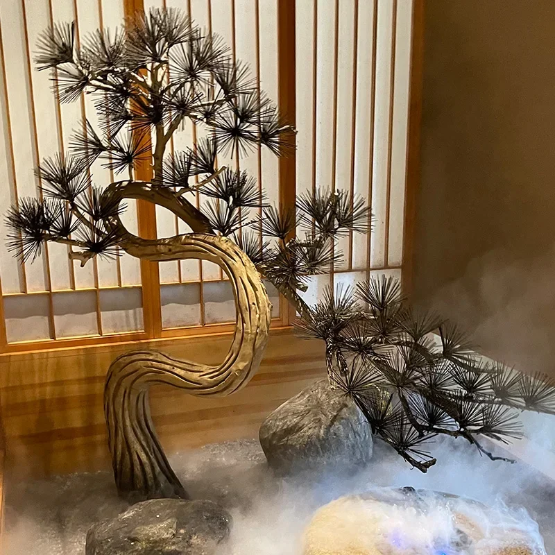 

Large Imitative Tree Cedar Welcome Pine Pinus Massoniana Fake Trees Shopping Mall Club Landscape Solid Wood Carving Tree