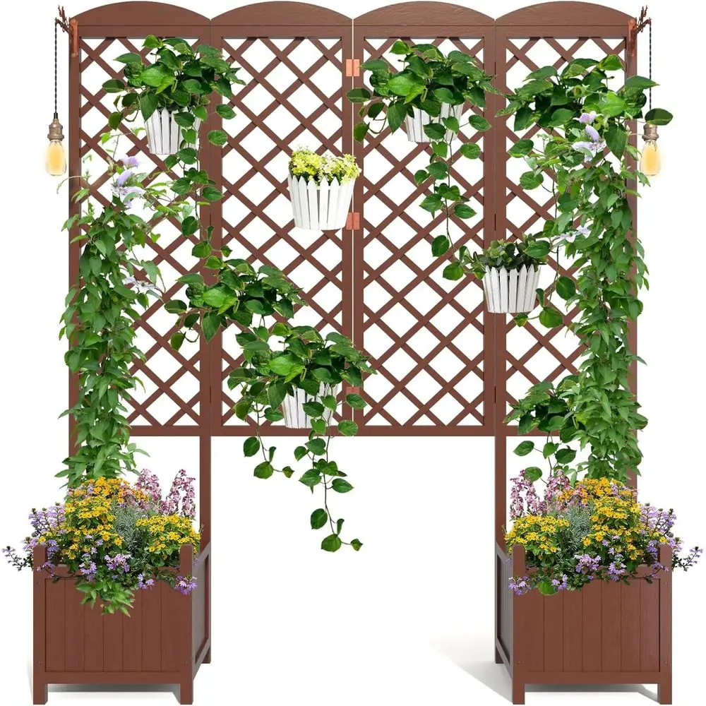 72 Tall Outdoor Wooden Raised Garden Bed with Trellis for Patio, Balcony, and Privacy