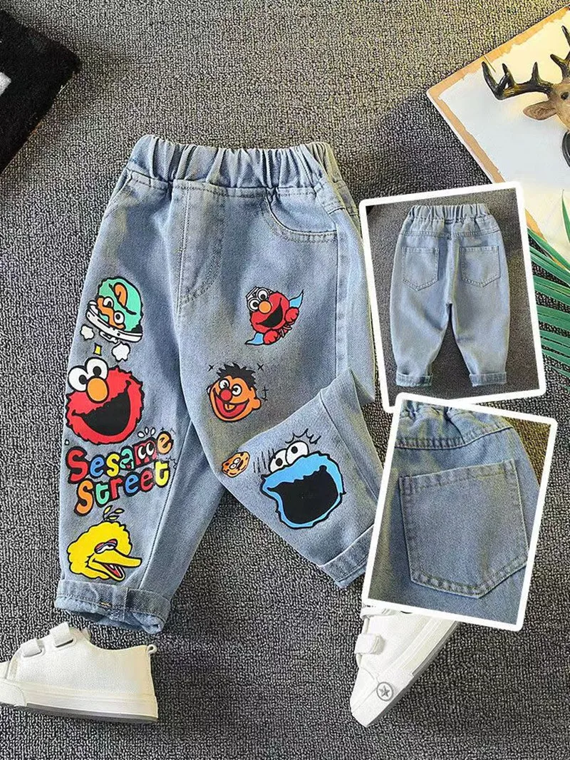 Children\'s 2023 New Pants For Boys And Girls Little Kids Cute Print Four Seasons Jeans Kids Girl Trousers Jeans