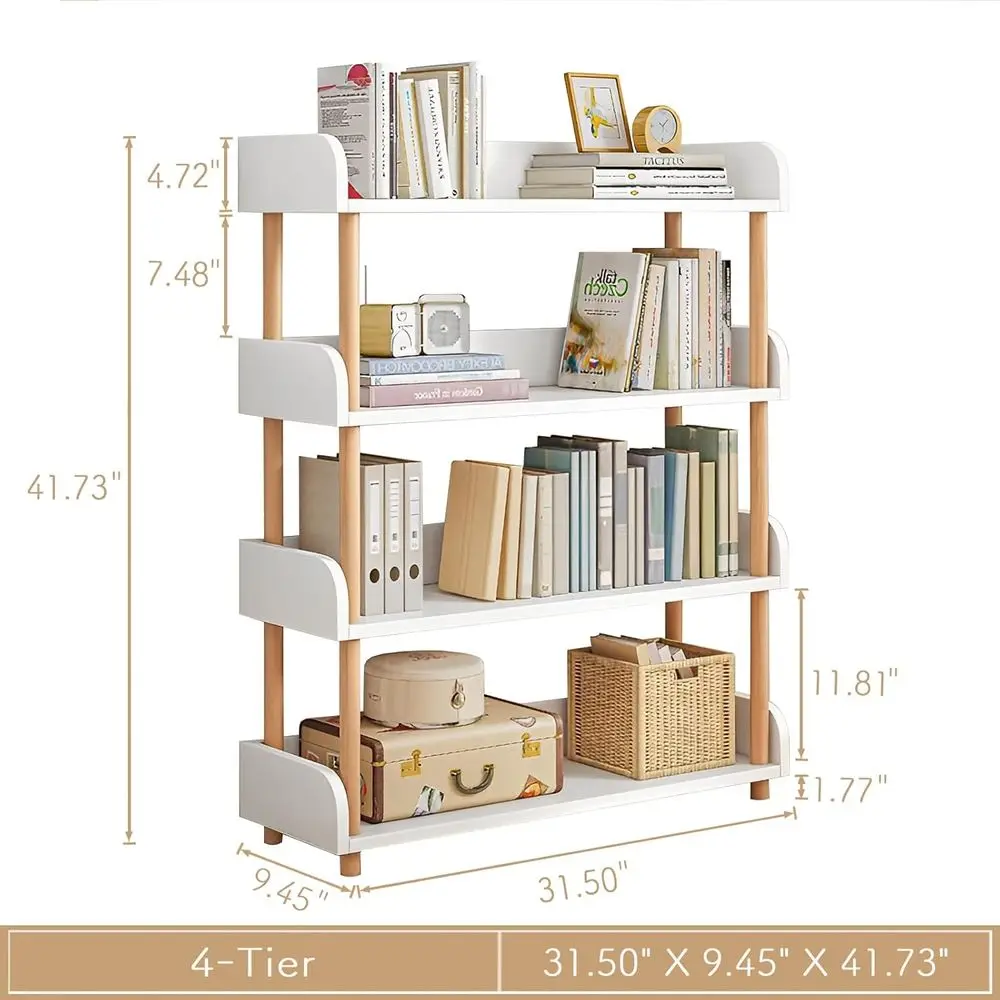 Modern 4-Tier Open Bookshelf - Wooden Display Storage Cabinet with Solid Frame, Warm White for Home/Office Use