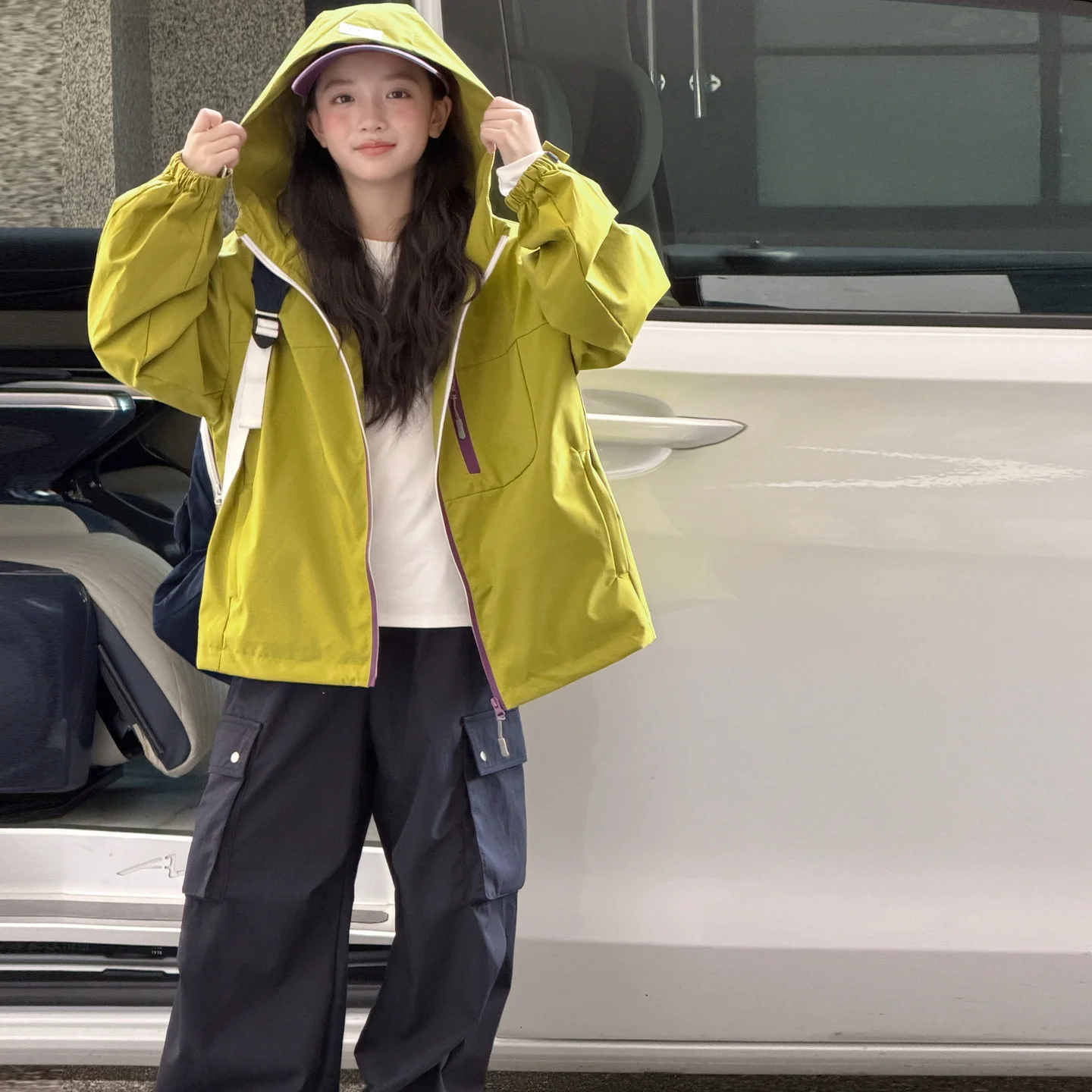 Girls Hooded Windbreaker Jacket Zipper Kids Waterproof Windproof Coat Outdoor Children Casual Hiking Sports Outerwear For 6‑14Y