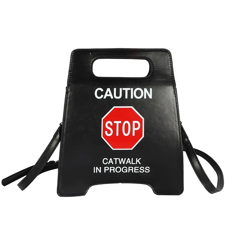 New European and American Fashion Creative Parody Personalized Parking Signs Prohibit Driving Trendy PU Crossbody Bag