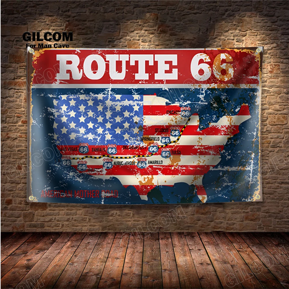 Rótulo Retro de Reparación de la Carretera Madre Route 66 de EE. UU., Bandera Decorativa, Póster, Decoración de Pared, Letrero Vintage para Man Cave, Garaje, Pub, Club, Bar