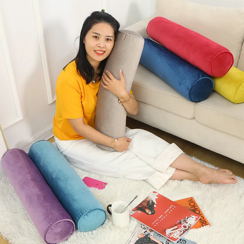 Soft Velvet Cylindrical Pillow Cover Round Bolster Long Cusion Pillow Case Neck Back Rest  for Living Room Bed Sofa Decor
