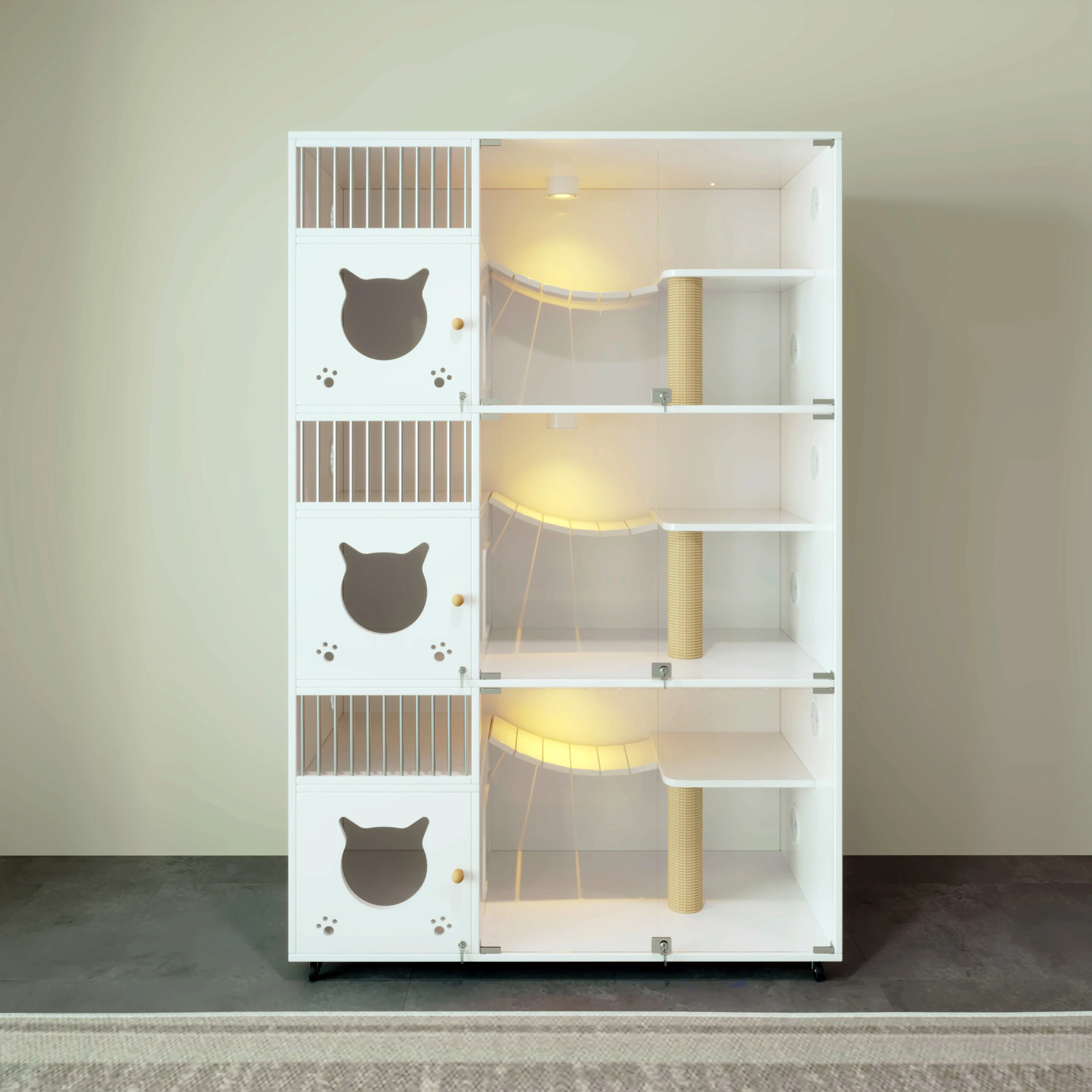 

Premium Wooden Cat Cage for Indoor Use, Multi-Layer Cat Condo with Clear Viewing Panels