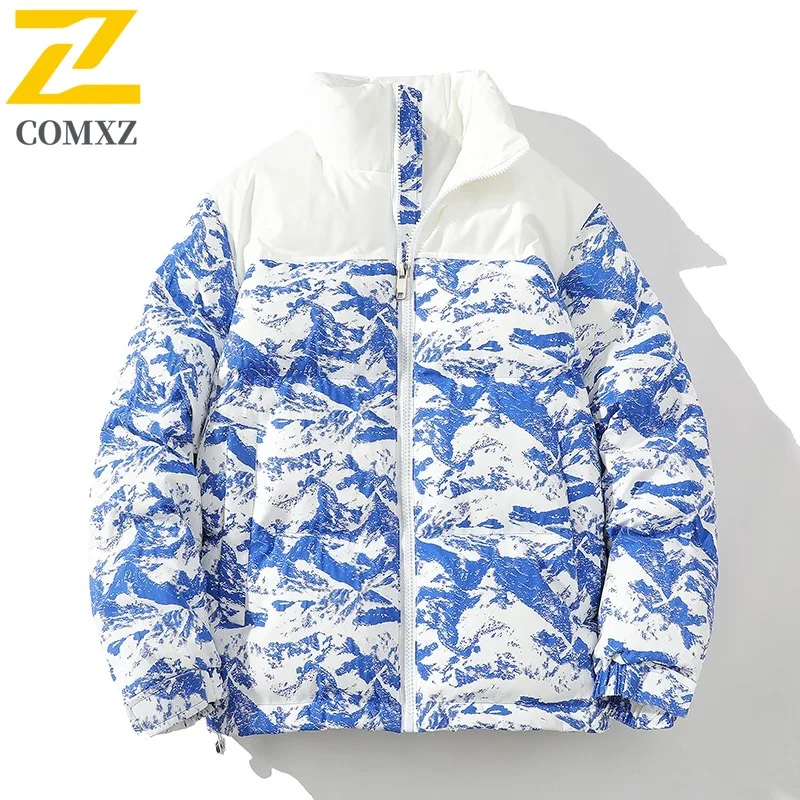 COMXZ Men Bread Jacket Trendy Hong Kong Design Travel Snow Windproof Lightweight Ski Padded Jacket Stylish Street Parker Coat
