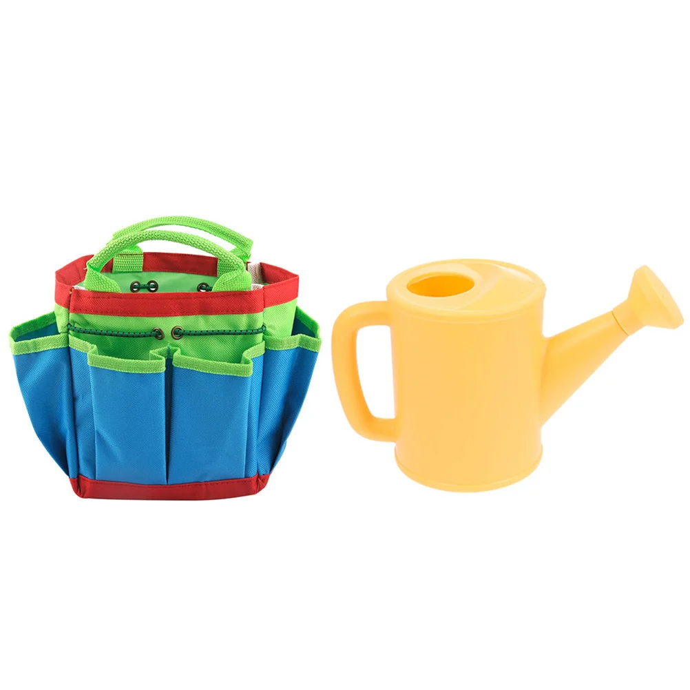 1 ensemble de Pot d'arrosage en plastique, sac en tissu, Kit d'outils de jardinage pour enfants, pour la plantation en plein air, l'agriculture, ameublissement du sol, panier de fleurs portable