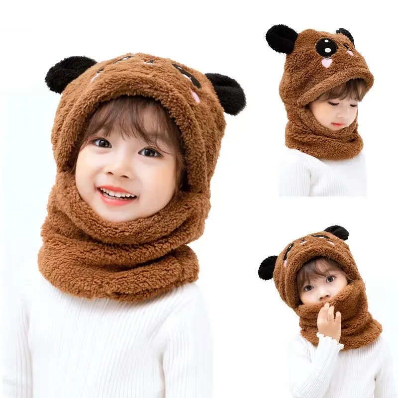 Baby Hat Ear Cap Autumn and Winter Children\'s Hat Neck One Super Cute Cute Boy and Girl Panda Pullover Hat