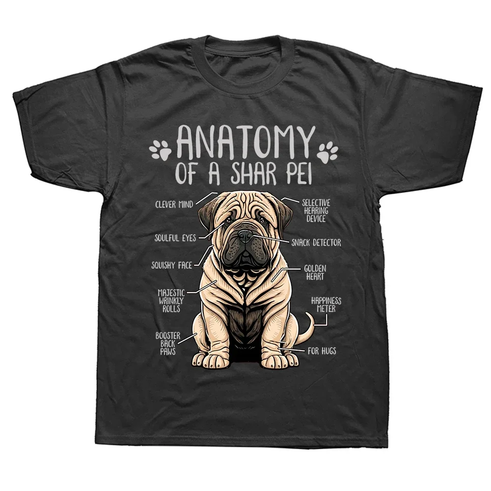 Cartoon Animal Drawing Black Tee Shirt Funny Thank giving Father's Tops Anatomy Collar Sharpei Dog Lover Gift Print Men T-shirt