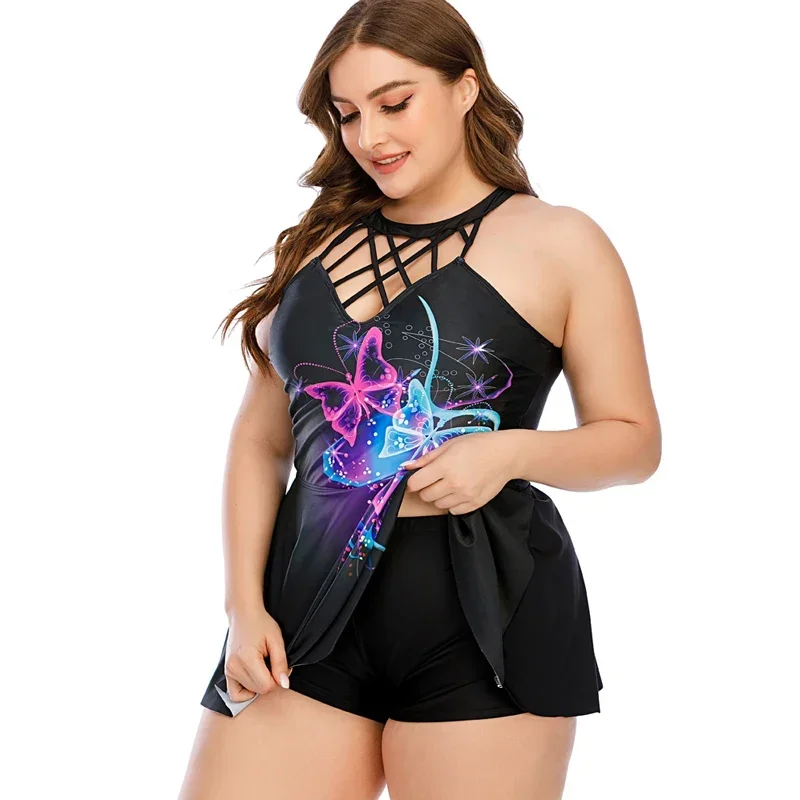 New Plus Size 8XL10XL Women Halter Swimdress Tankini Set  Two Piece woman long skirt swimwear women Beachwear