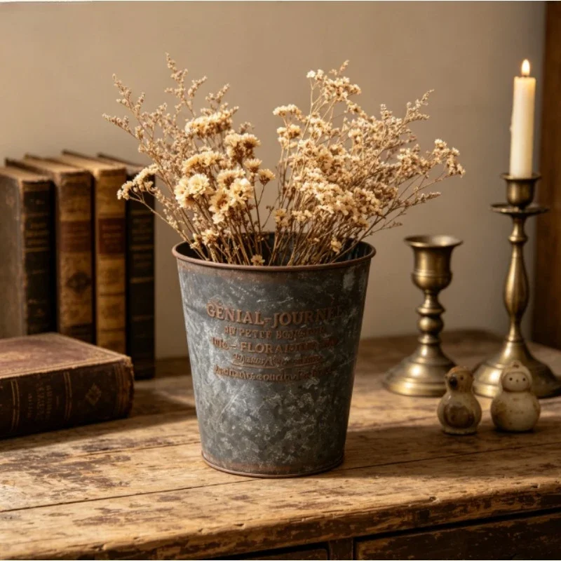 Tinplate Antiqued Ironwork Miscellaneous Groceries Balcony Desktop Plant Cultivation Basin Garden Garden Horticulture Flower Pot