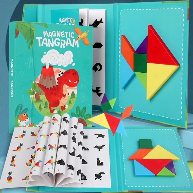 Drewniana układanka magnetyczna Tangram Puzzle Book zabawki edukacyjne dla dzieci dziecko dziecko przenośna inteligencja naukowa Montessori