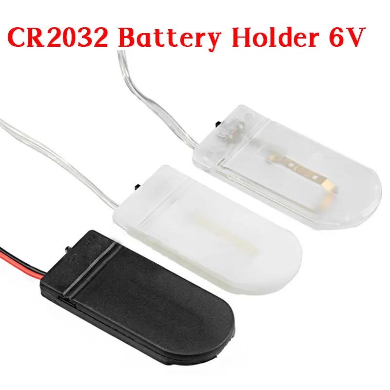 5pcs Cr2032 Battery Holder 6V ON-OFF Button Cell Case 2032 Batteries Box with NO/OFF Switch Wire Leads Double Slot Tandem Boxes