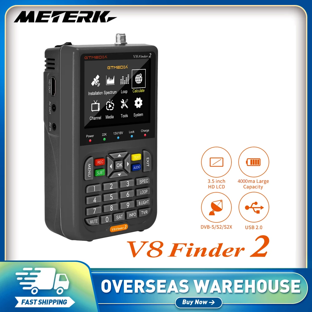 GTMEDIA V8 Finder 2 TV Signal Finder Meter DVB-S/S2/S2X Signal Receiver 3.5-inch LCD Dispaly H.264 Auto Calculate Angle 4000mAh