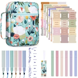 Bible Cover Case for Women 10'' Floral Carrying Book Case, 6 Pens, 72 Bible Tabs Bible Cover Bag Portable Book Cover