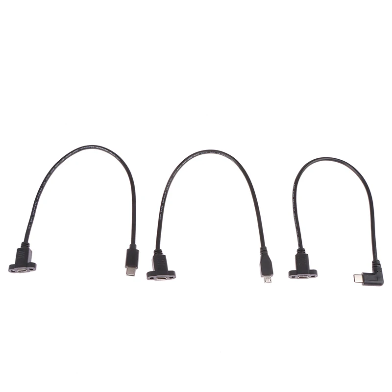Micro Type USB USB 3.1 Male Connector To Type-c USB 3.1 Female Extension Cable 17mm With screws Panel Mount Hole 0.3m