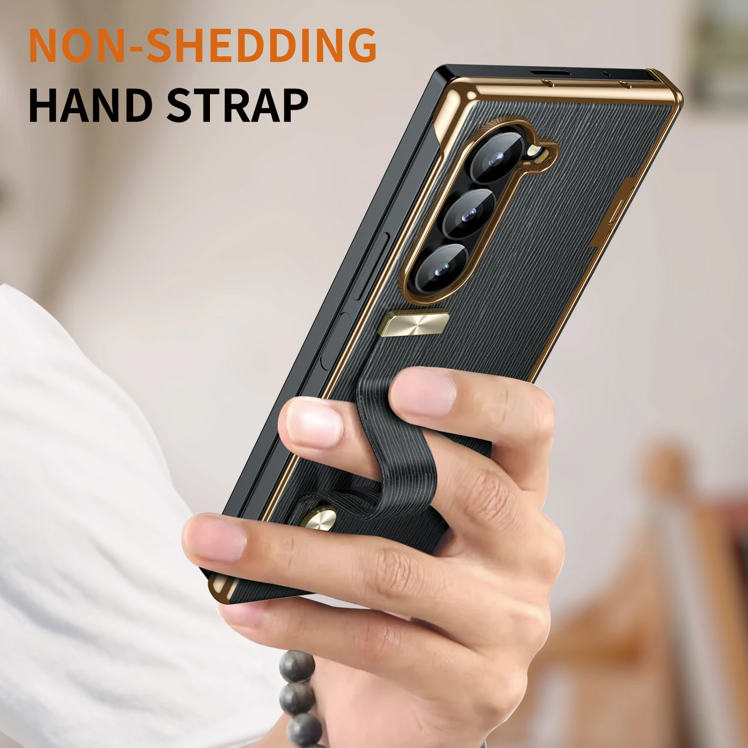 Luxury Invisible Bracket Phone Case for Samsung Galaxy Z Fold 6 5 Retractable Wrist Strap Anti Vibration Phone Shockproof Cover