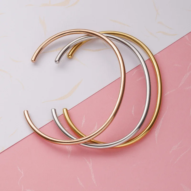 10pcs/Lot C Style Blank Bangles Mirror Polish Stainless Steel Cuff Open Bangles For DIY Making Women Men Jewelry